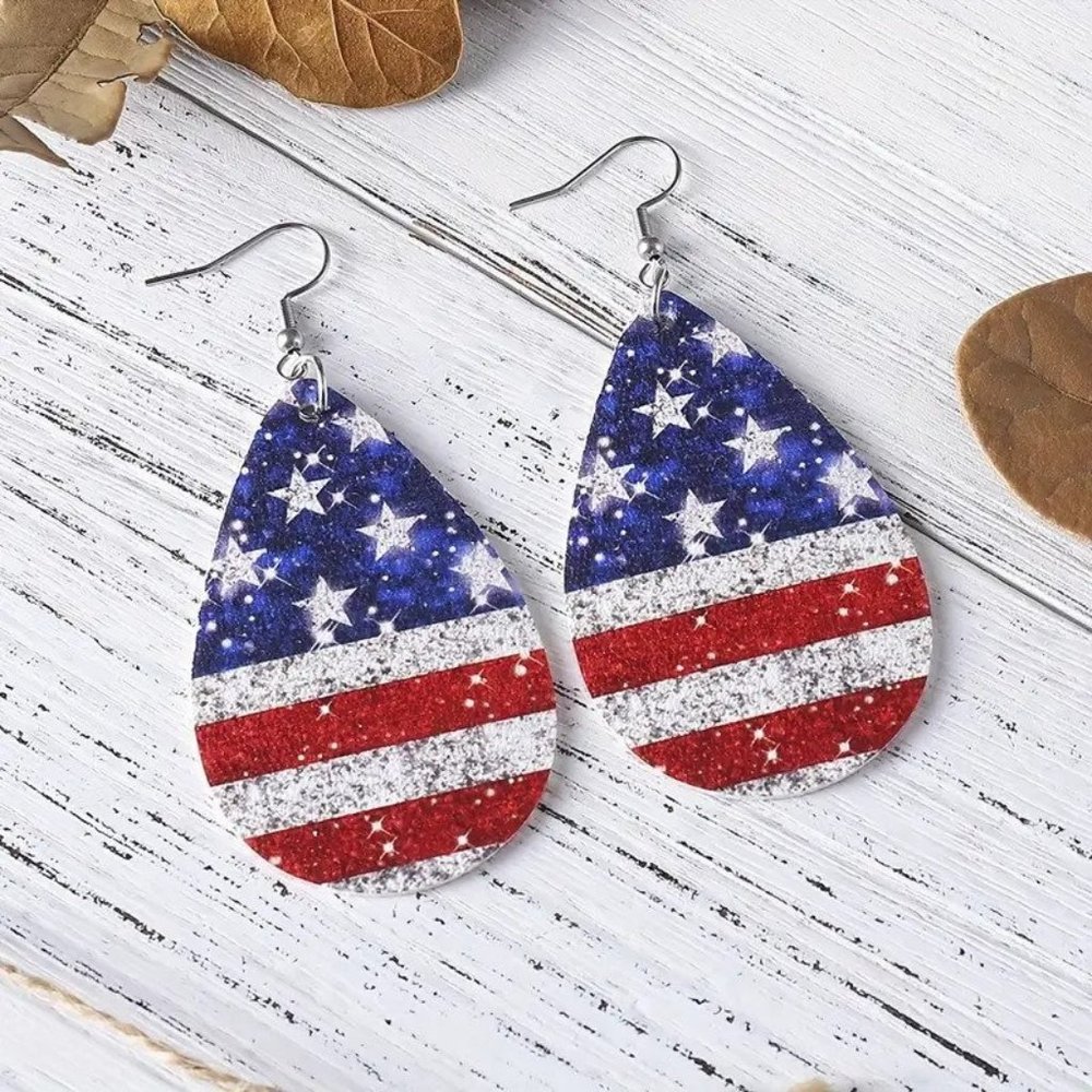Patriotic American Flag Teardrop Earrings USA 250th